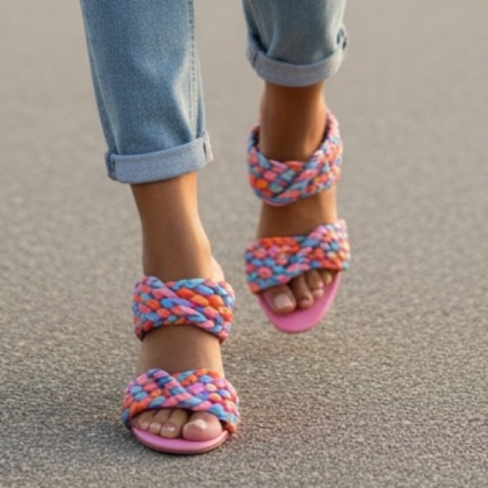 Shoe Dazzle Pink and Blue Braided Heels